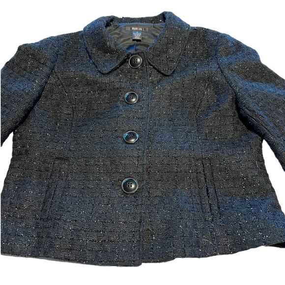 Style & Co. Womens Sparkle Button Front Blazer Jacket Size 14 Black Retro Style - Picture 8 of 10